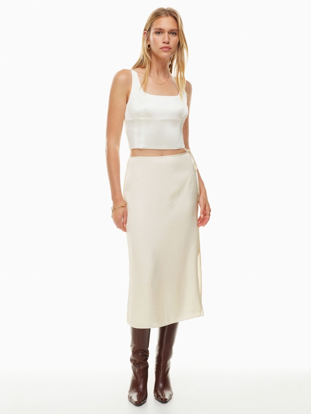 Women’s Aritzia Wilfred Shine Satin Bustier Cropped Square Neck Top